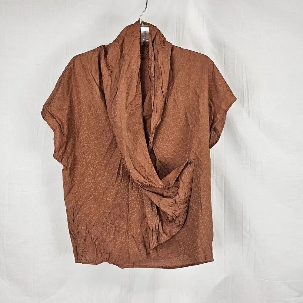 Mango Suit Blusa Luna Nwt US Women's Size 2 Rust Orange Faux Wrap Blouse